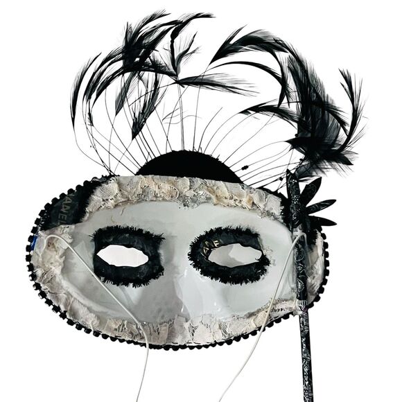 Masquerade Mask with Holding Stick Venetian Costume Mardi Gras Masks for Women - Picture 6 of 7